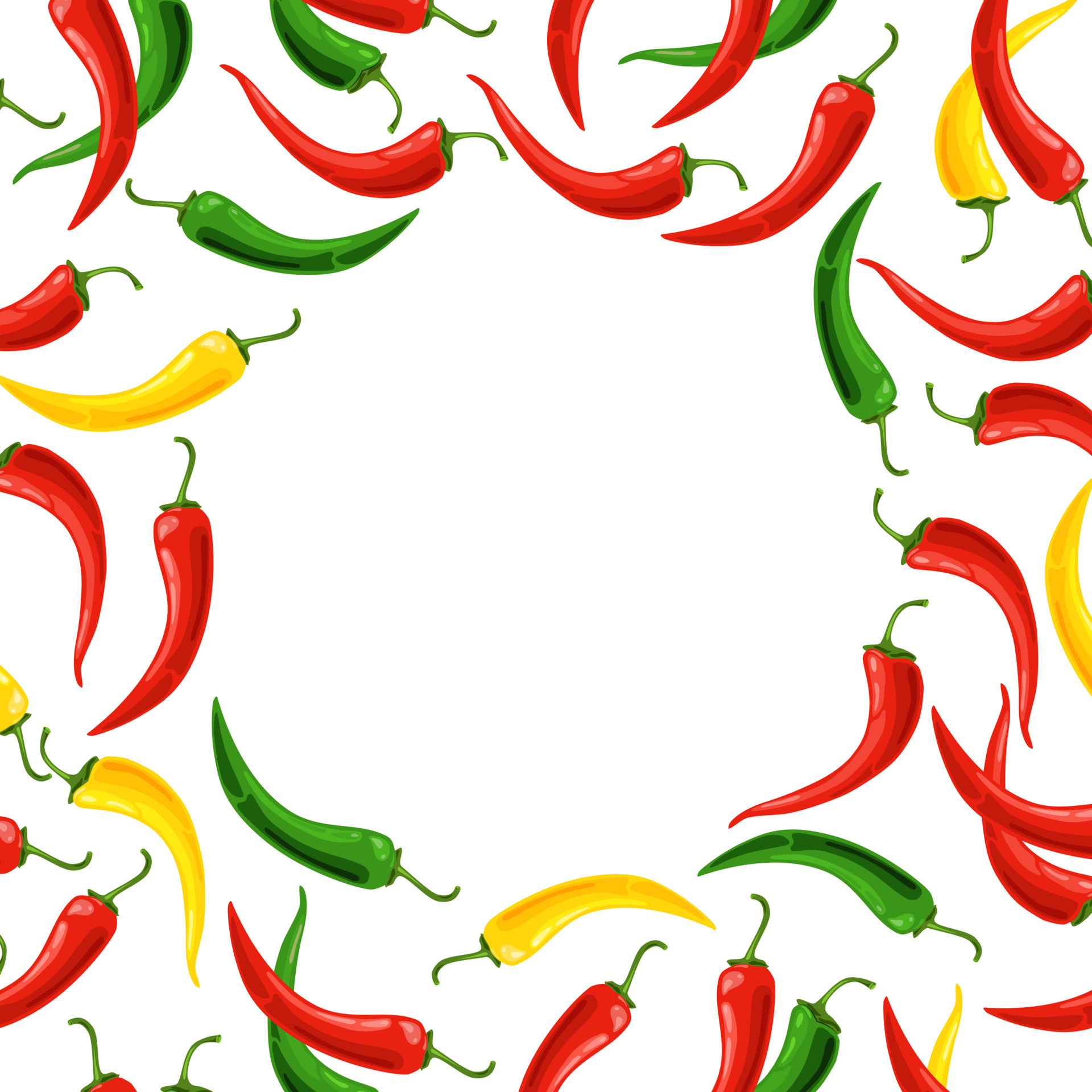 Light background with colorful chili peppers. Vector illustration