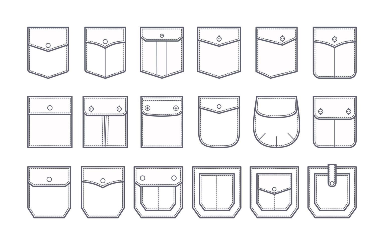 Set of patch pocket badges. Vector contour illustration.