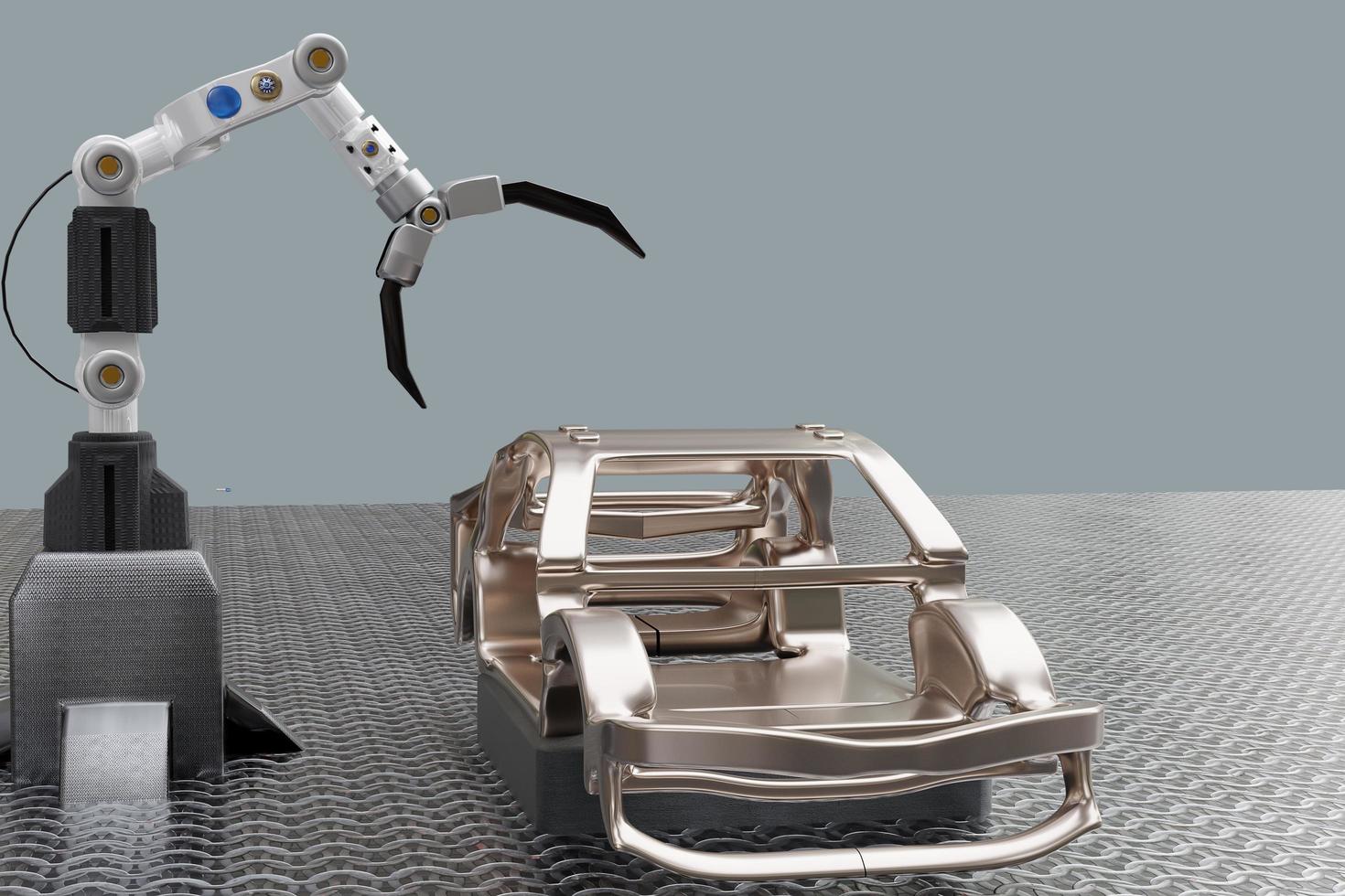 servicio de procesamiento de producción de automóviles en fábrica robot de alta tecnología robótico ai brazo de control mano robot artificial para tecnología de automóviles en concesionario de garaje con tecnología mano cyborg 2022 3d render foto