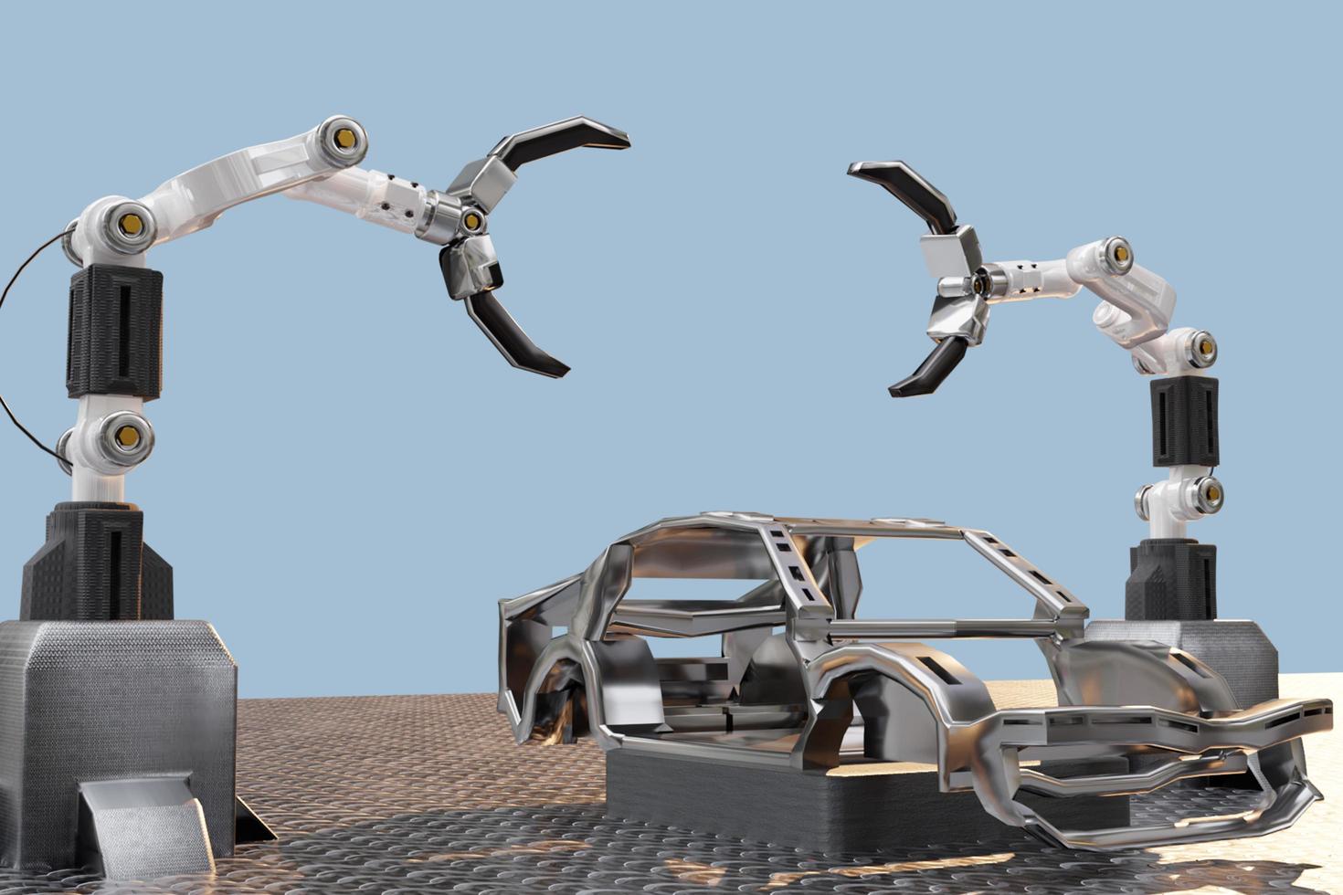servicio de procesamiento de producción de automóviles en fábrica robot de alta tecnología robótico ai brazo de control robot de mano artificial para tecnología de automóviles en concesionario de garaje con tecnología mano cyborg 2022 3d render foto