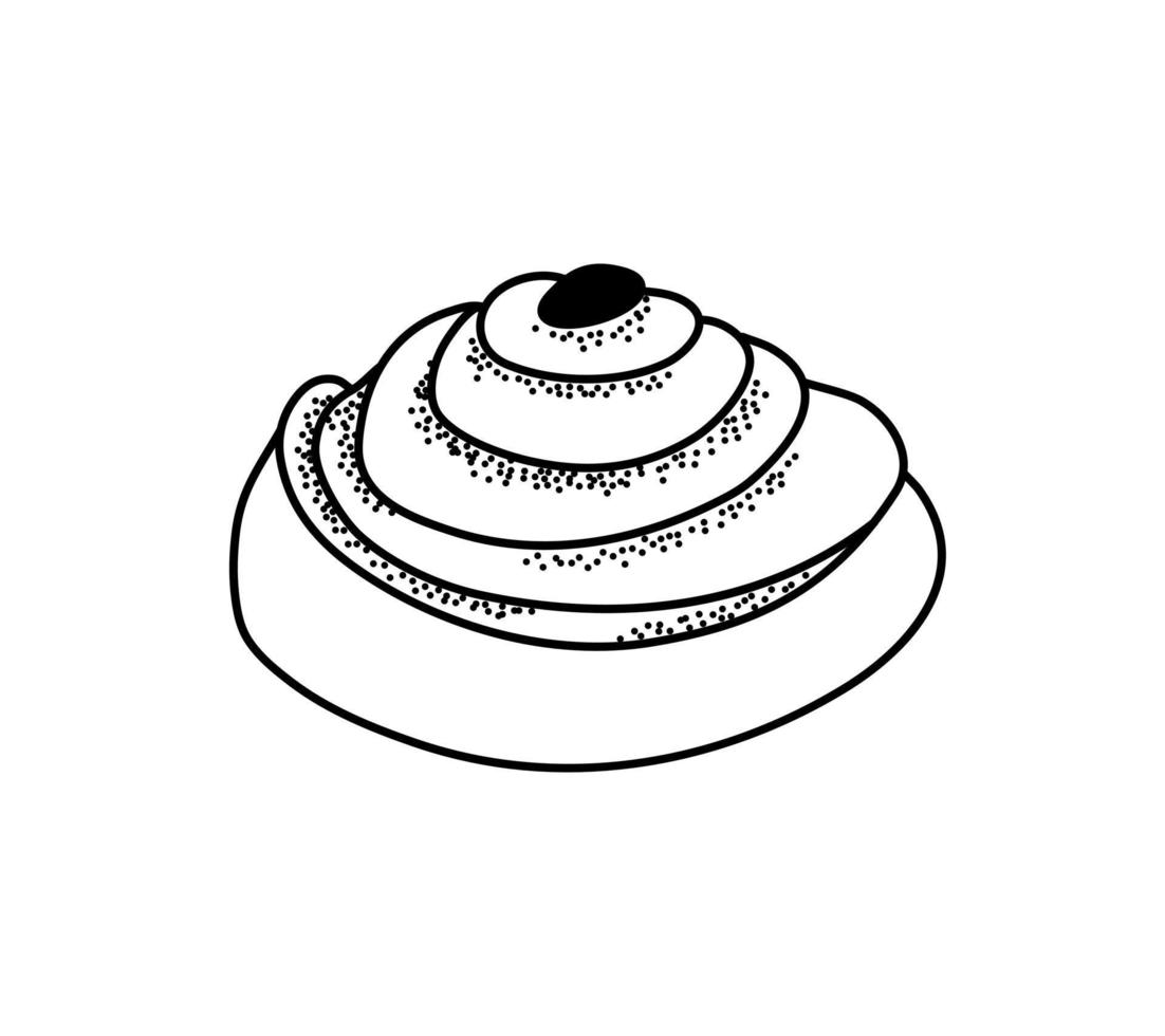 outline-style cinnamon bun. Vector illustration of confectionery products isolated on a white background.