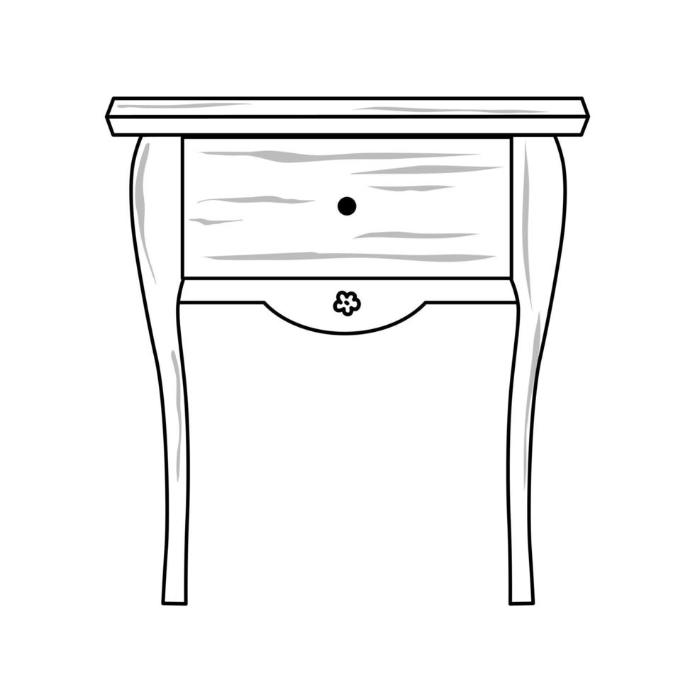 Bedside table in contour style. Retro furniture. Icon. Vector illustration.