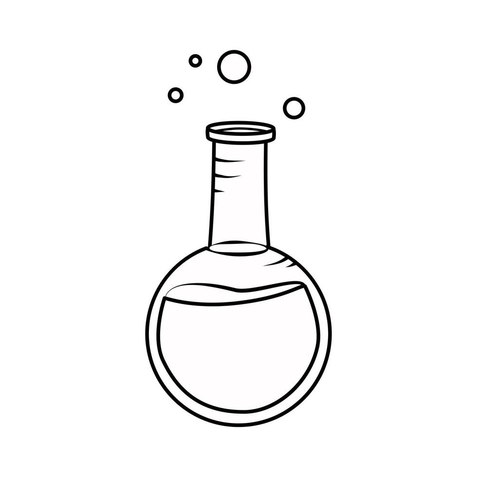 Glass flask with liquid. Icon. Vector illustration.