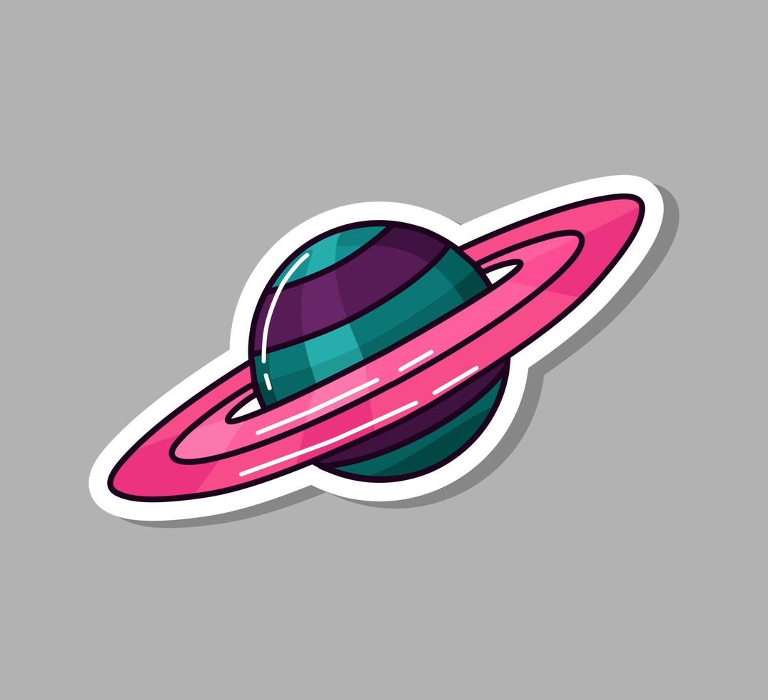 A space sticker with the planet Saturn. Vector illustration