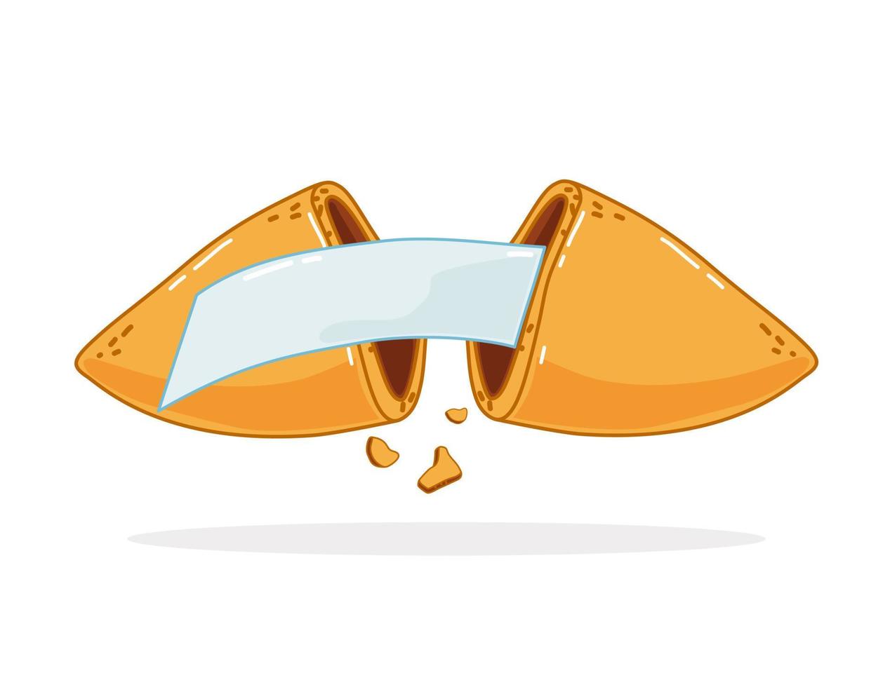 una galleta de la fortuna china rota sobre un fondo blanco. un trozo de papel dentro de una galleta. ilustración vectorial vector