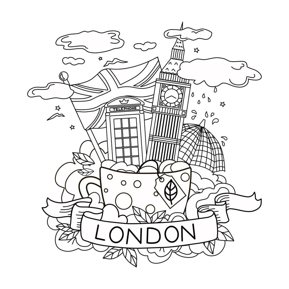 The Outline Of London. Travel and tourism. Vector. Linear illustration. Coloring book. Objects are isolated. vector