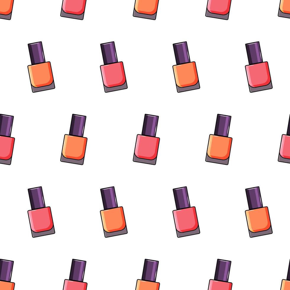 Colorful nail polish vector seamless pattern on white background.