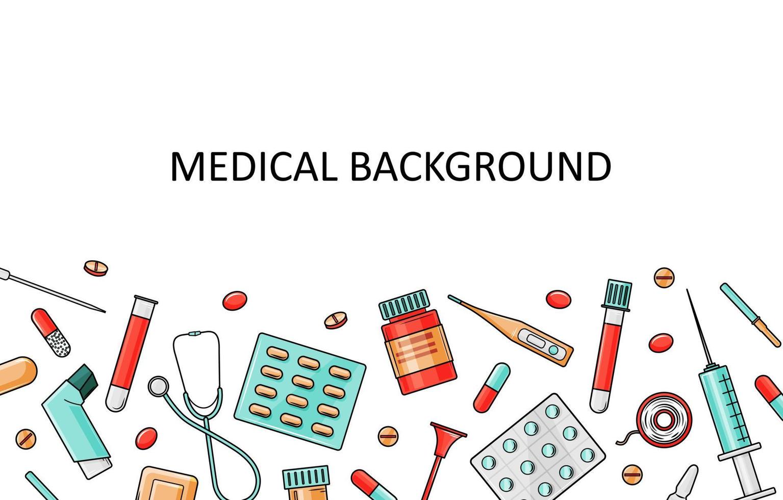 Medical template with medical equipment and medicines. Vector background.