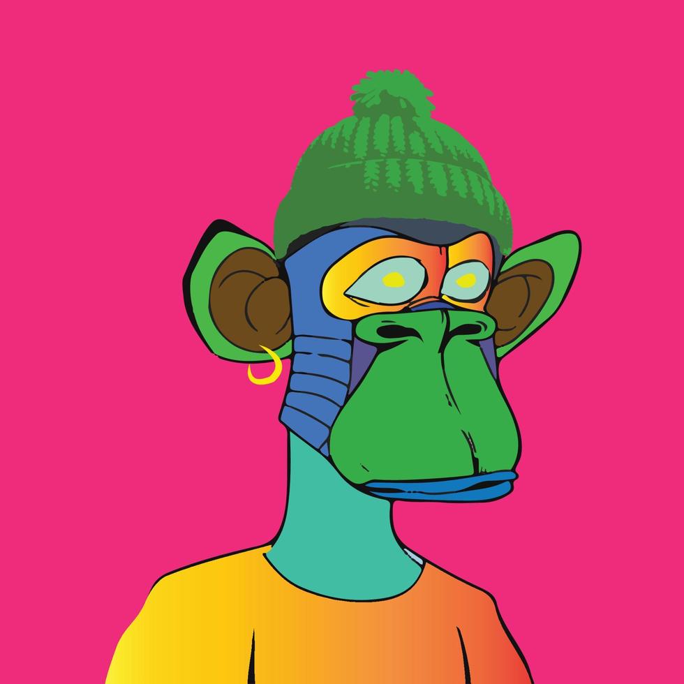 A Concerned Monkey NFT Artwork Flat Vector Illustration on Pink Background