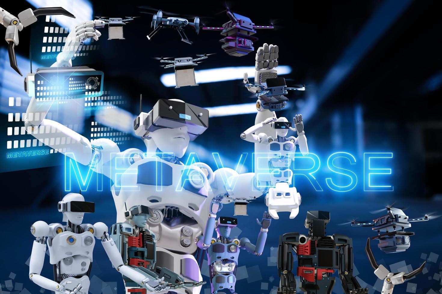 Robot metaverse VR avatar reality game virtual reality of people blockchain technology investment, business lifestyle virtual reality vr world connection cyber avatar metaverse people 2022 3D RENDER photo