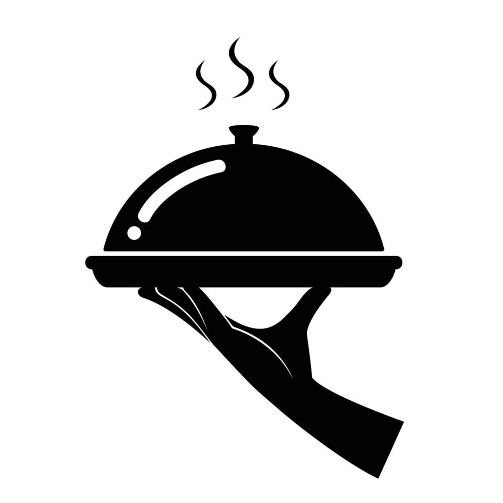 Waiter with cloche. Food serving vector illustration EPS10