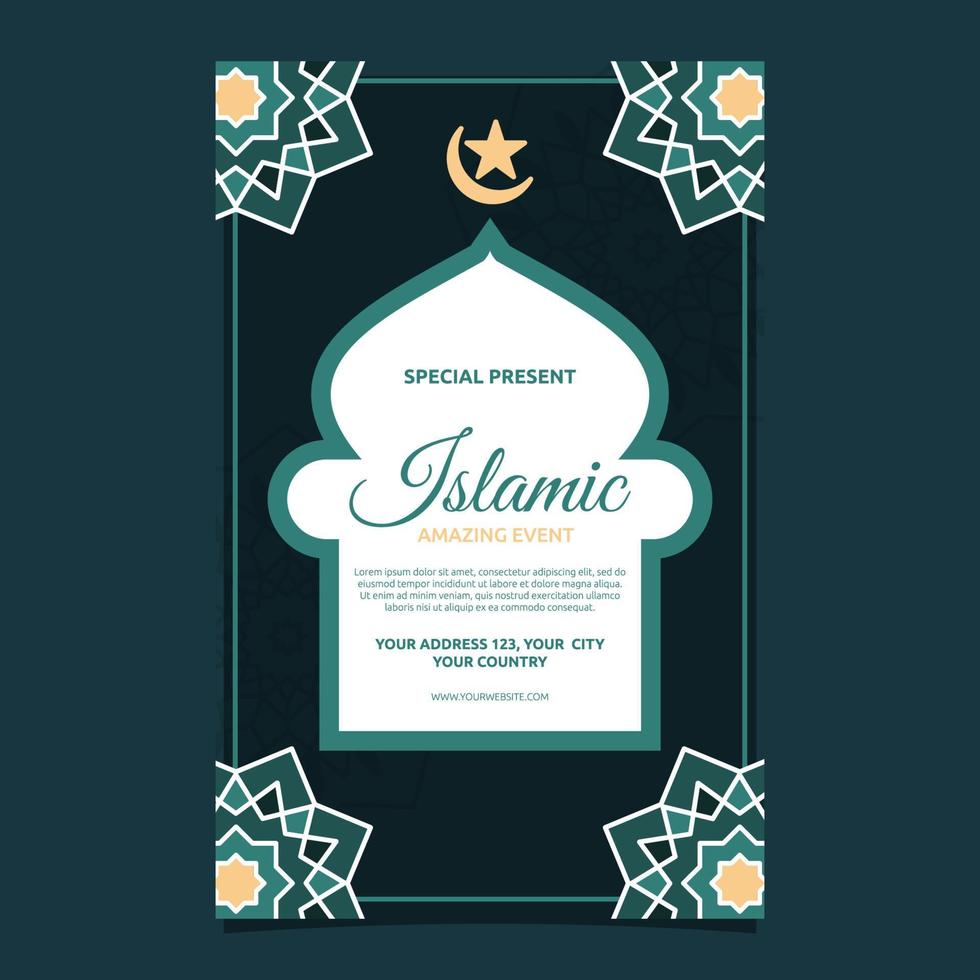 Islamic Event Invitation Card Frame Background Simple Flat Design vector