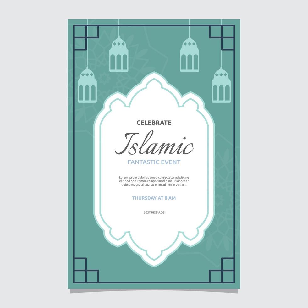 Islamic Event Invitation Card Frame Background Simple Flat Design vector