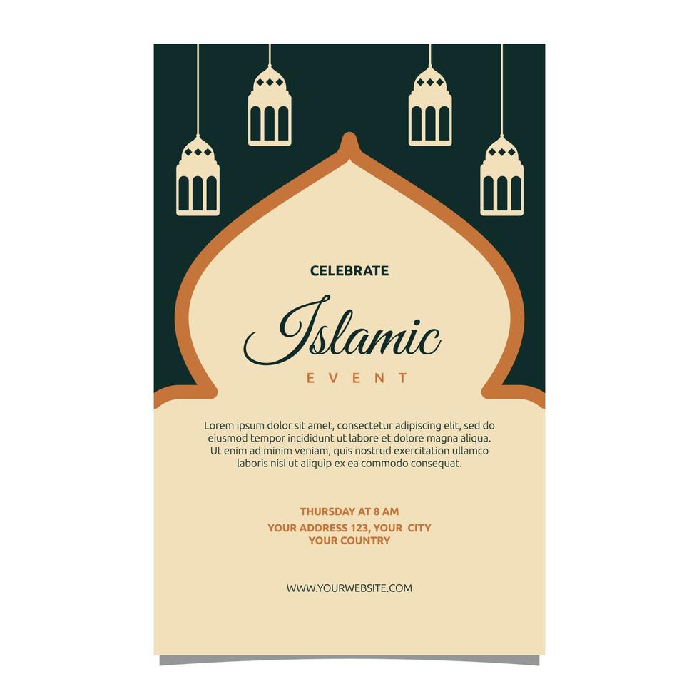 Islamic Event Invitation Card Frame Background Simple Flat Design vector