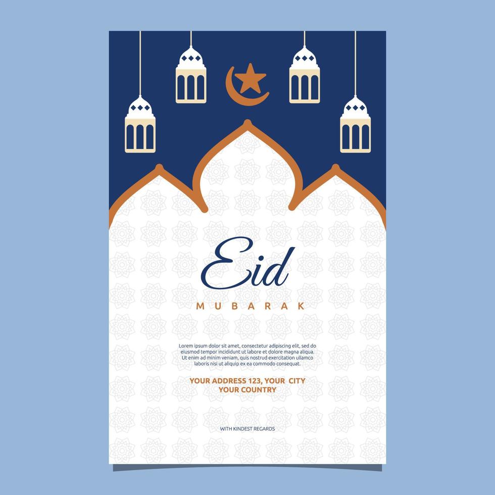 Islamic Event Eid Mubarak Card Frame Background Simple Flat Design vector