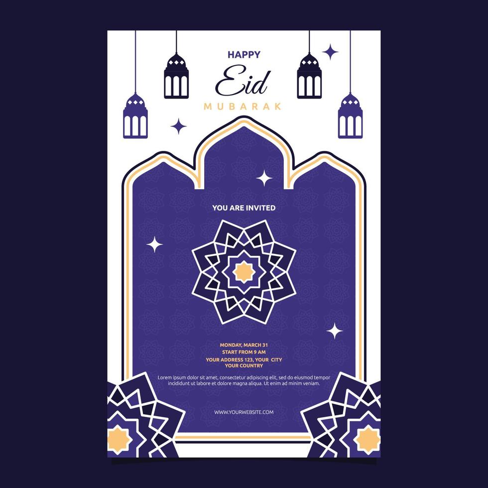 Islamic Event Eid Mubarak Card Frame Background Simple Flat Design vector