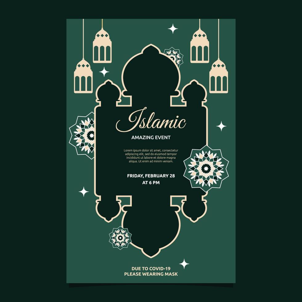 Islamic Event Invitation Card Frame Background Simple Flat Design vector