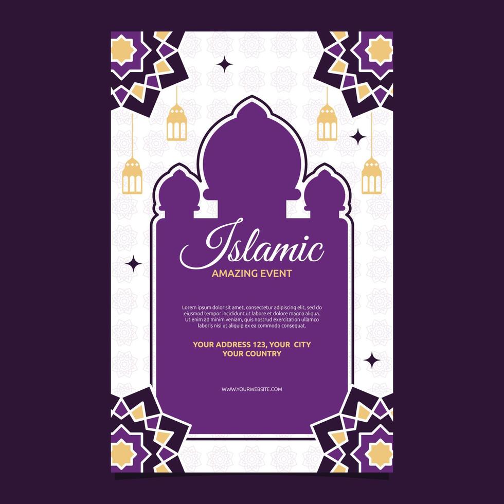 Islamic Event Invitation Card Frame Background Simple Flat Design vector