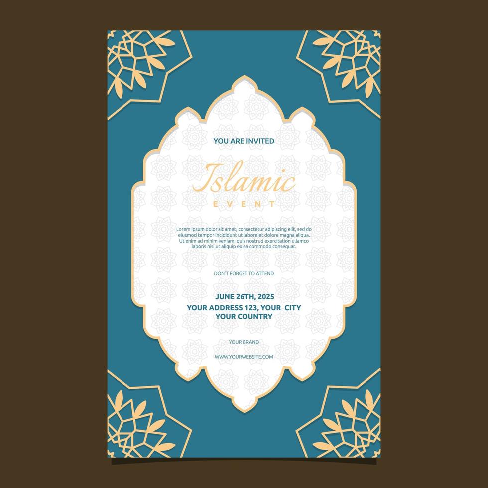 Islamic Event Invitation Card Frame Background Simple Flat Design vector