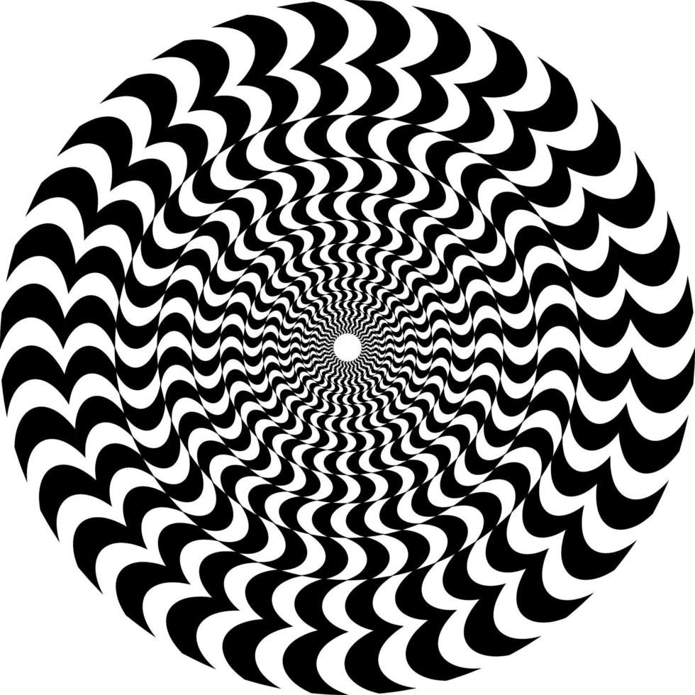 The optical illusion of volume. Round vector isolated black and white pattern on a white background. Circles of black and white alternating stripes, nested into each other.