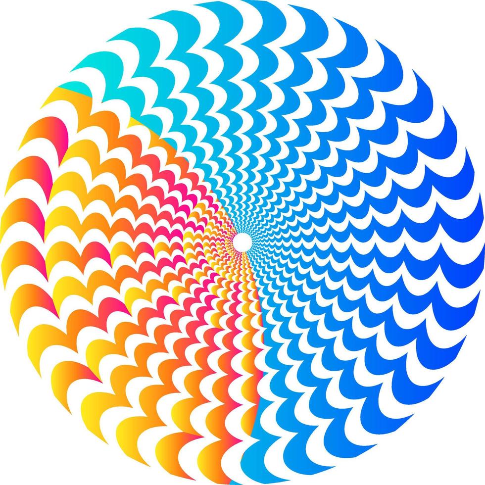 The optical illusion of volume. Round vector isolated black and white pattern on a white background. Circles of black and white alternating stripes, nested into each other.