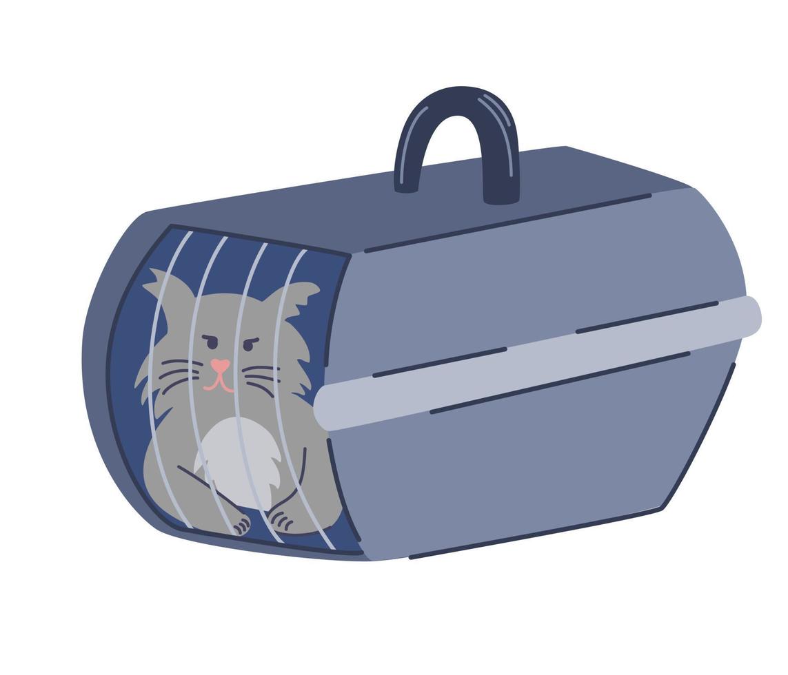 gato en la bolsa. transporte de animales. lindo gato sentado en una bolsa de viaje. el concepto de viajar con animales. dibujar a mano ilustración vectorial. vector
