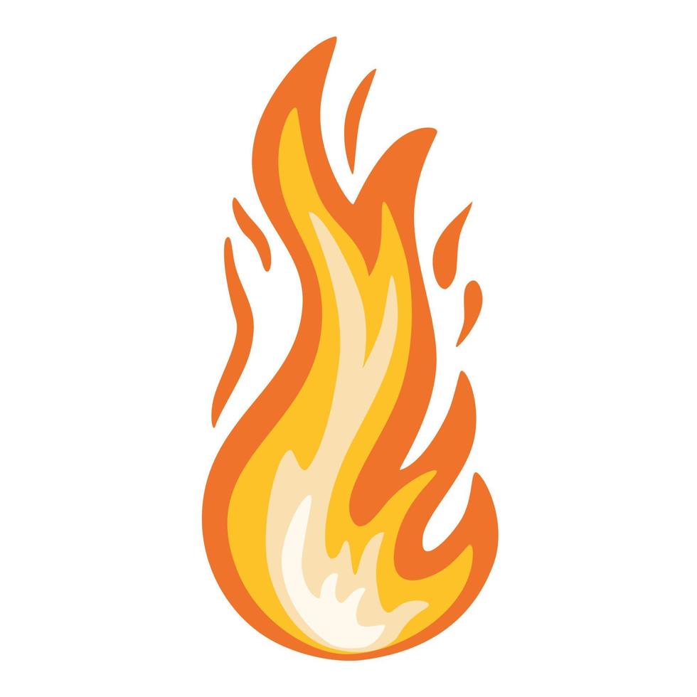 Fire. Hot flame symbol. Burning, blazing fire icon. Heat danger and caution sign. Abstract simple campfire pictogram. Flammable warning. Vector illustrations isolated on the white background.