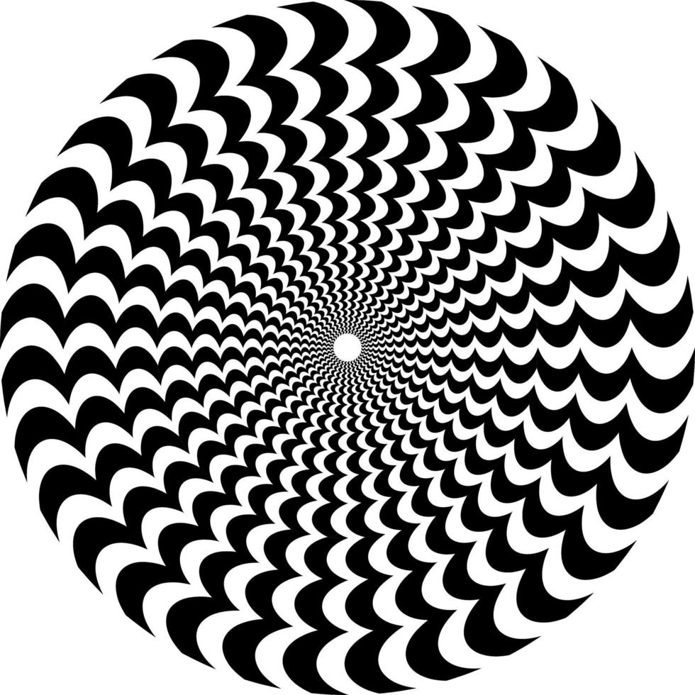 The optical illusion of volume. Round vector isolated black and white pattern on a white background. Circles of black and white alternating stripes, nested into each other.