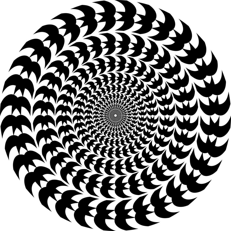 The optical illusion of volume. Round vector isolated black and white pattern on a white background. Circles of black and white alternating stripes, nested into each other.