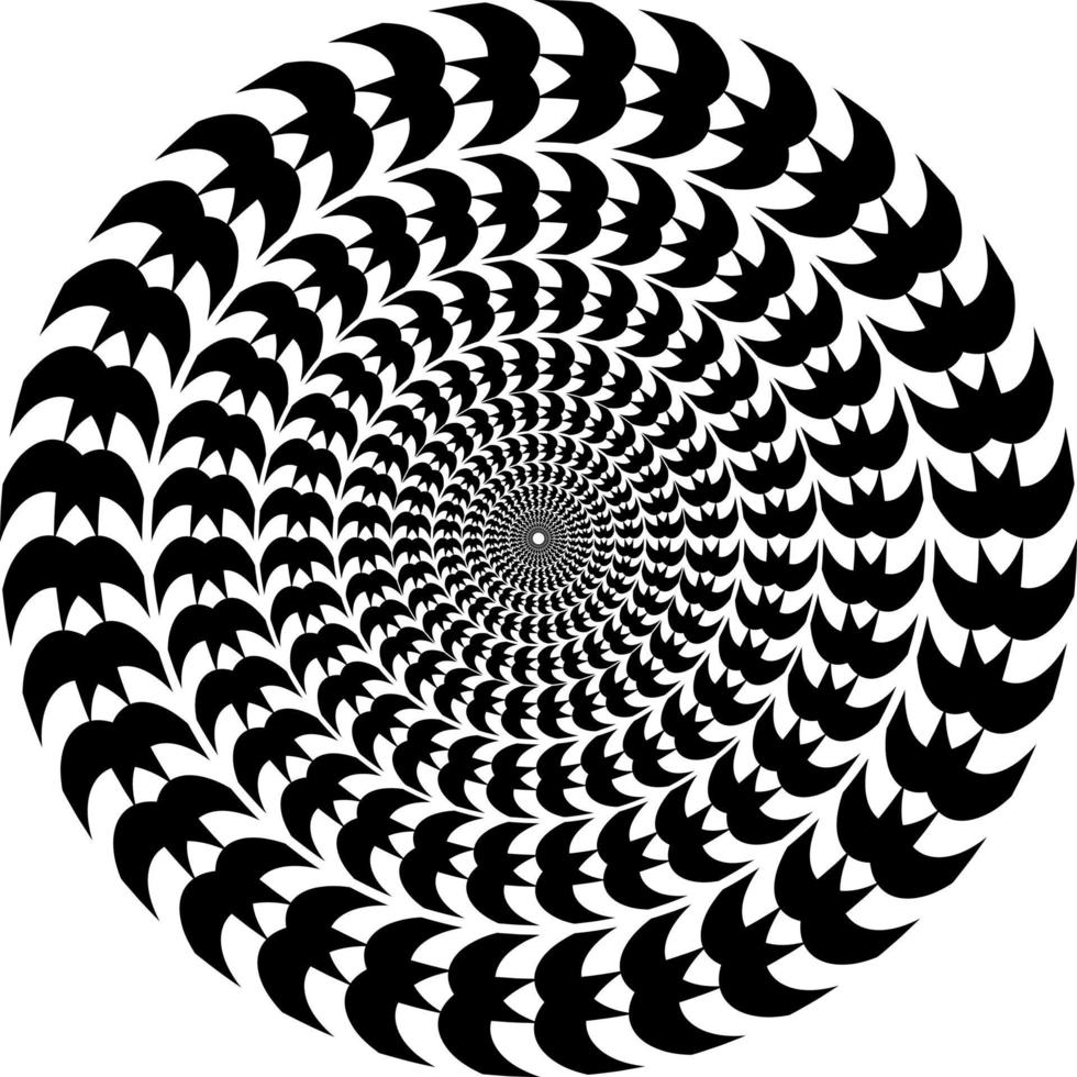 The optical illusion of volume. Round vector isolated black and white pattern on a white background. Circles of black and white alternating stripes, nested into each other.