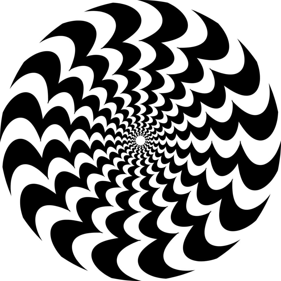 The optical illusion of volume. Round vector isolated black and white pattern on a white background. Circles of black and white alternating stripes, nested into each other.