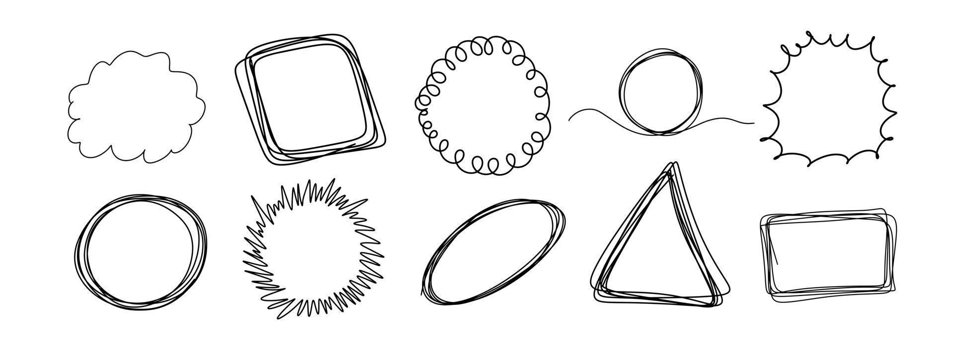 Vector doodle set ellipses, tangles, lines, circles. Place your text here. text popup, bubble. Blank speech bubbles frames with copy space. Hand drawn empty clouds with place for text.