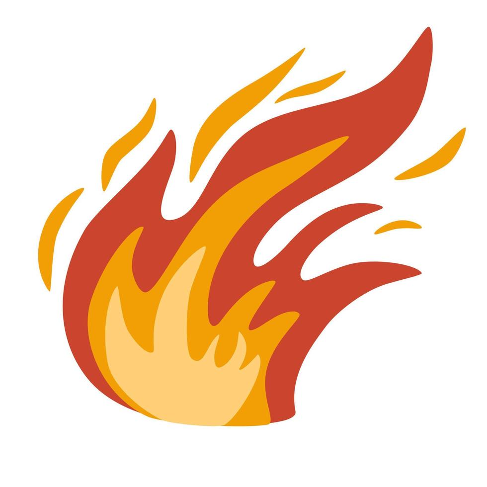 Fire. Hot flame symbol. Burning, blazing fire icon. Heat danger and caution sign. Abstract simple campfire pictogram. Flammable warning. Vector illustrations isolated on the white background.