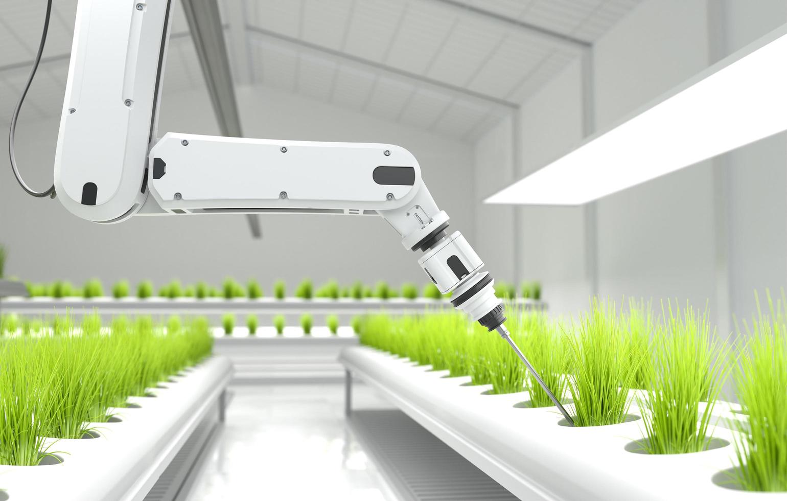 concepto de agricultores robóticos inteligentes, agricultores de robots, tecnología agrícola, automatización agrícola. foto