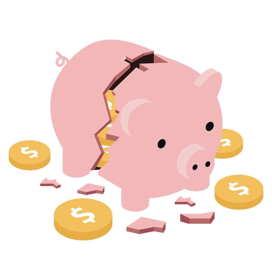 broken piggy bank money  with coins Savings Concept vector