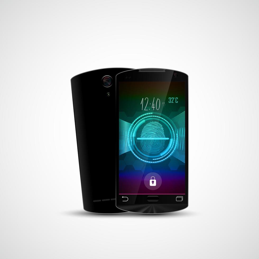 Fingerprint lock scanning on black smartphone vector