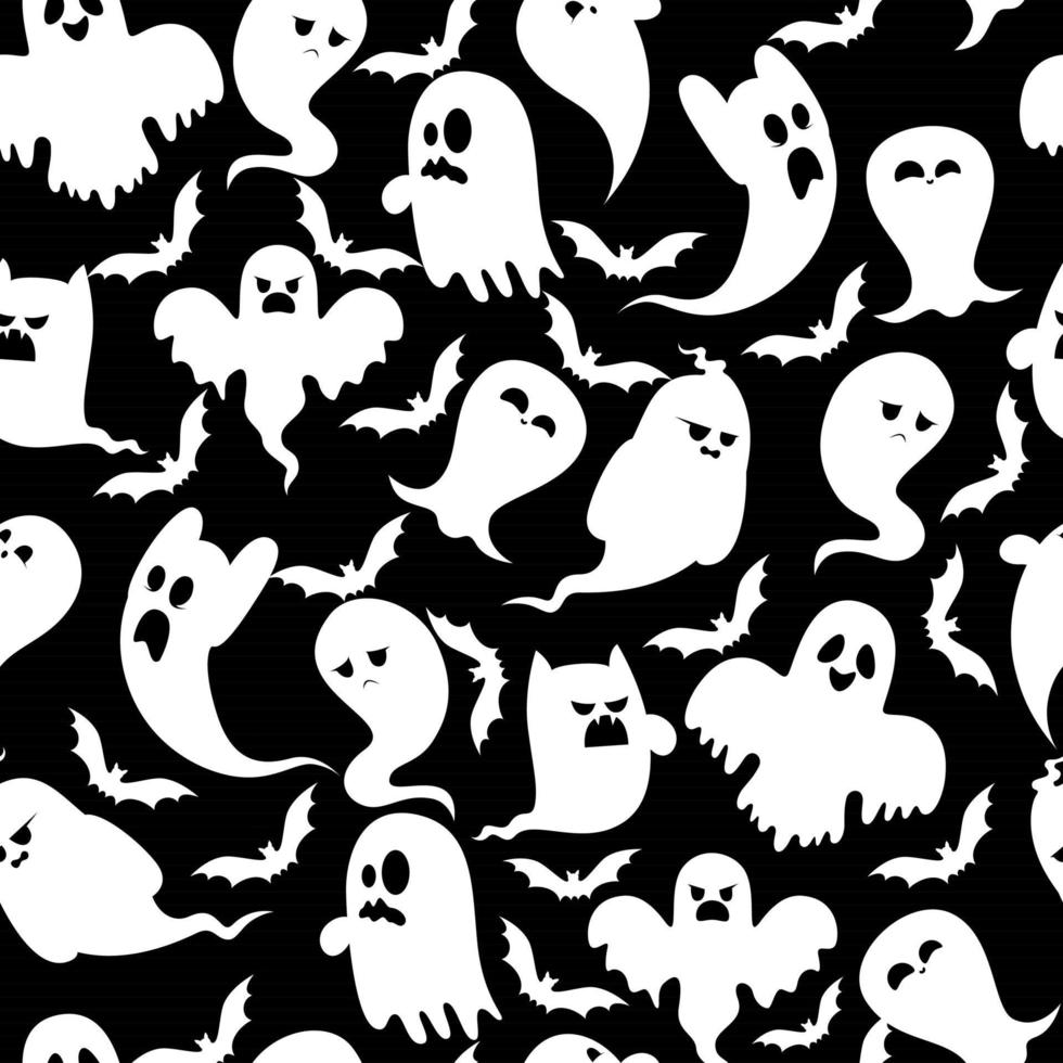 Set of cartoon spooky ghost and bats character vector