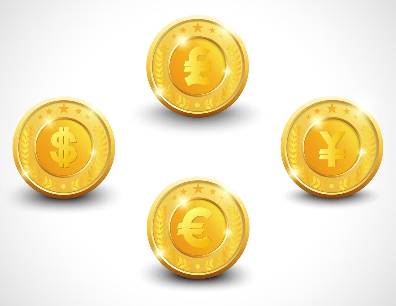 Set of golden badges with some of currency signs.Vector illustration vector