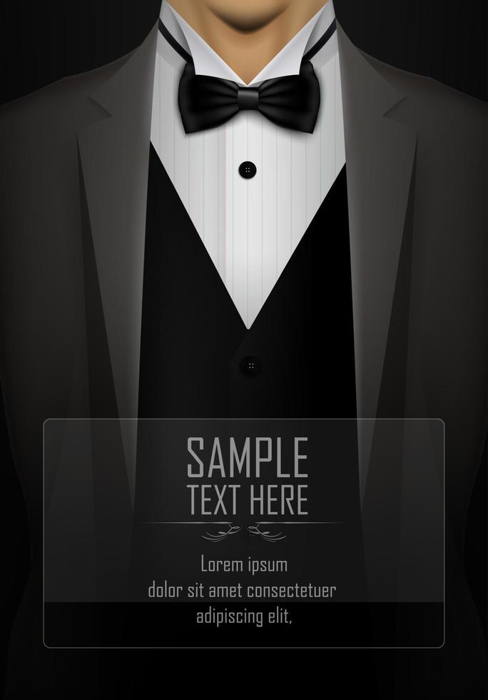 Vector illustration of Grey tuxedo with black bow tie