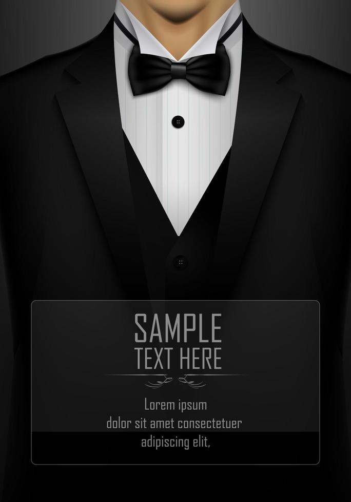 Vector illustration of Black tuxedo with black bow tie