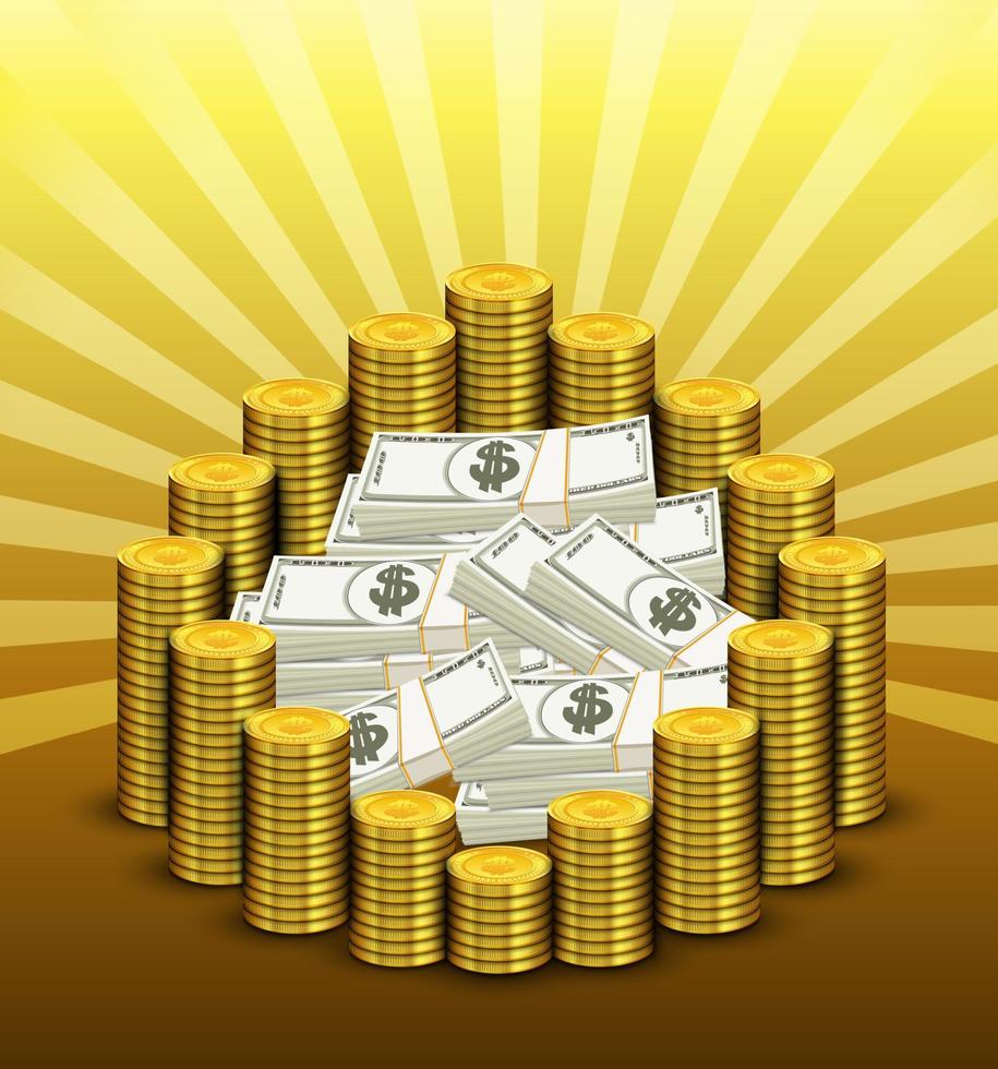Paper currency and golden of coins vector