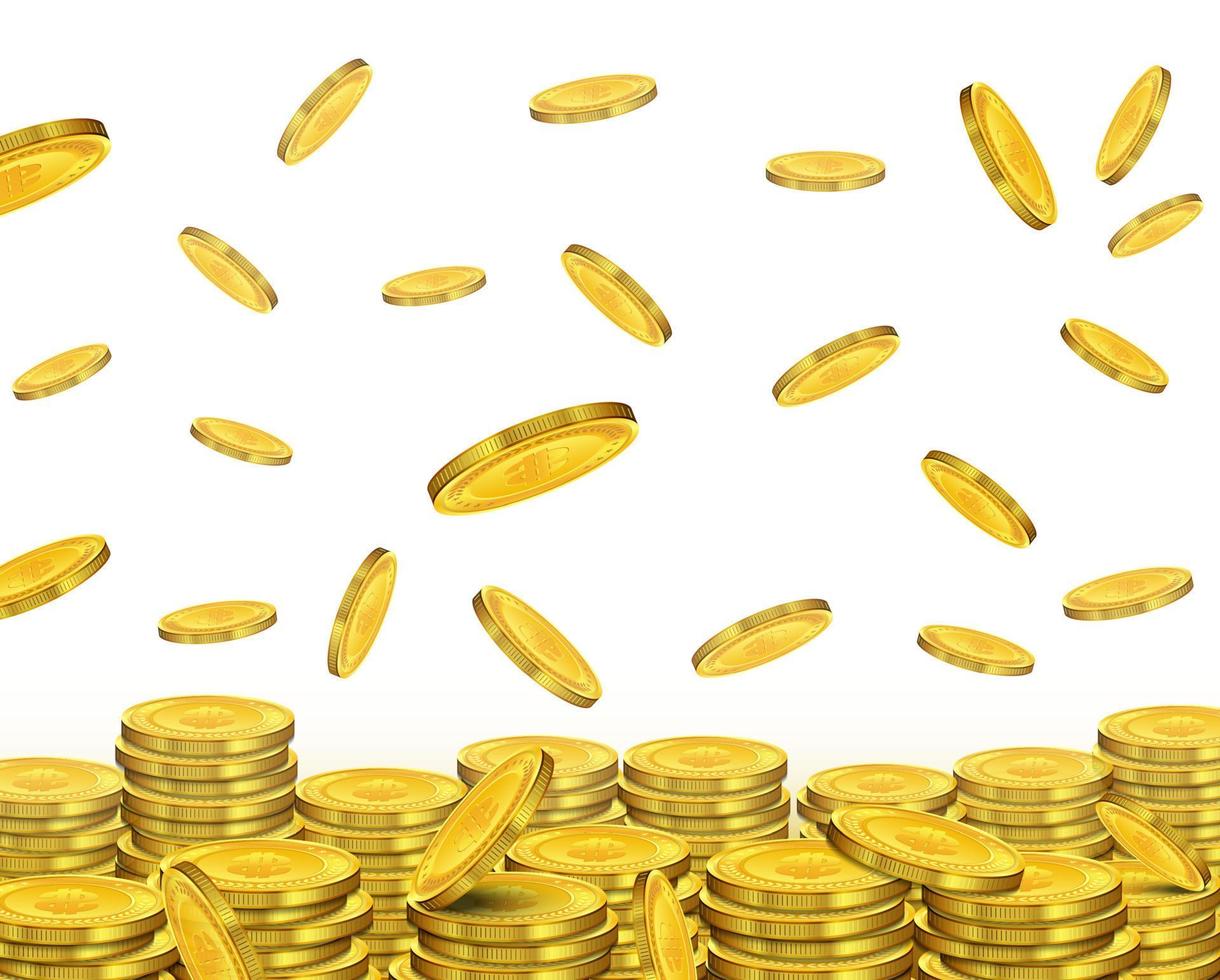 Golden coins falling vector