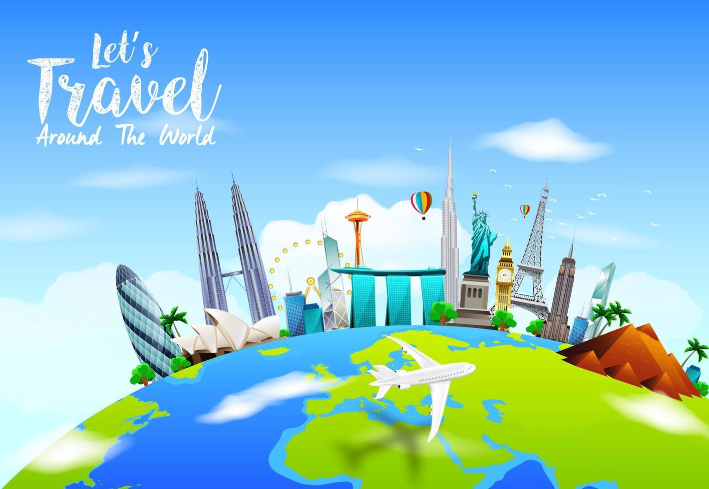 Famous monuments of the world on planet Earth on blue sky background .Vector illustration vector