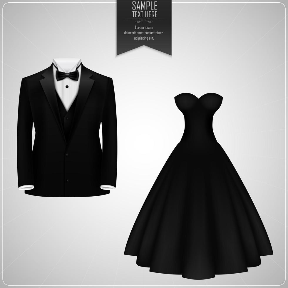 traje de novio negro y vestido de novia negro vector