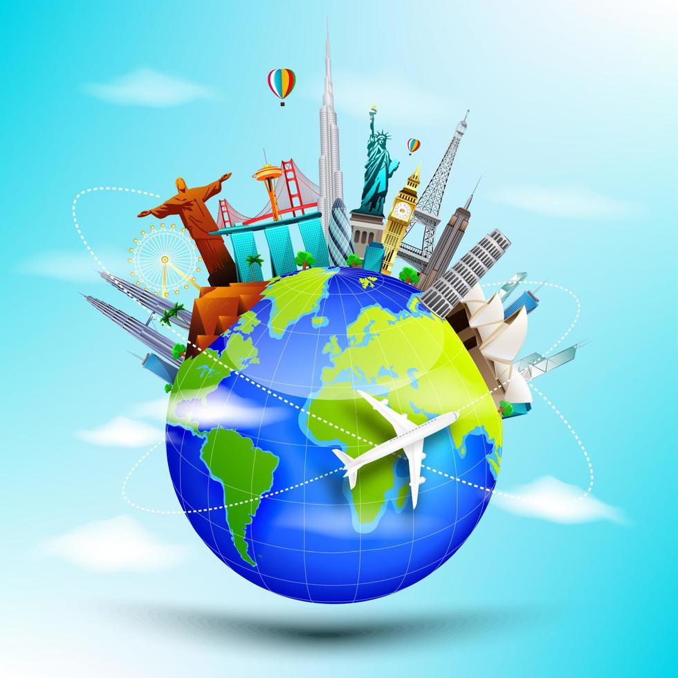 Famous monuments of the world on planet Earth on blue sky background .Vector illustration vector