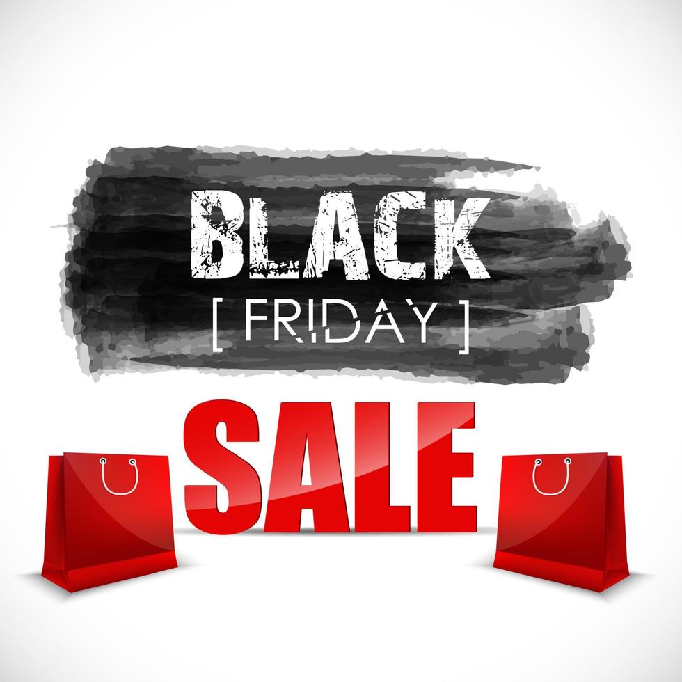 Black Friday watercolor banner with splashes of ink and shopping bag vector