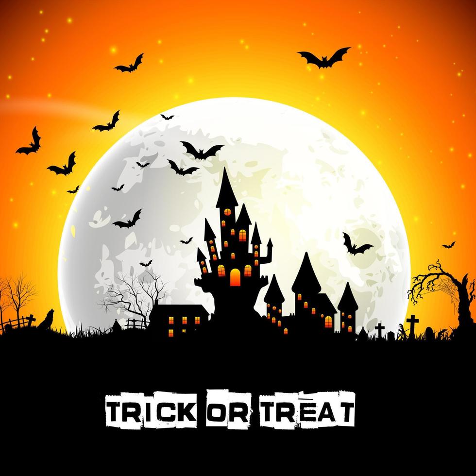 Halloween scary castle on full moon background .Vector illustration vector