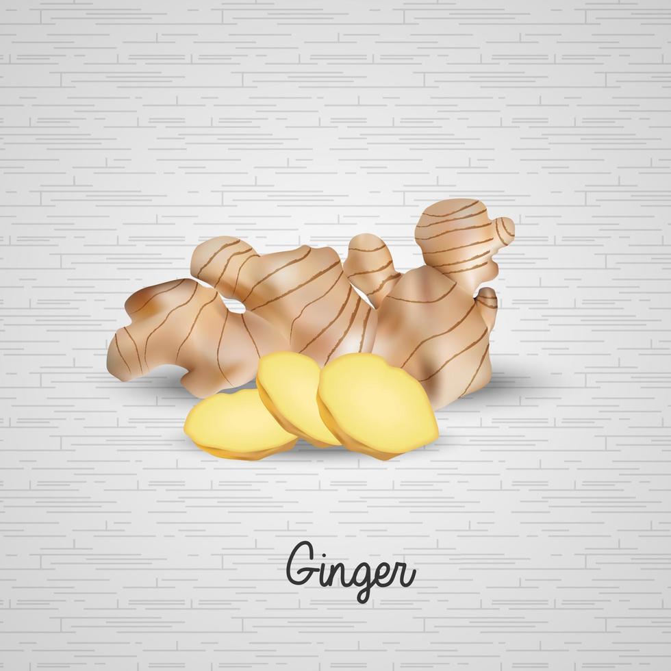 Fresh ginger and slices illustration vector
