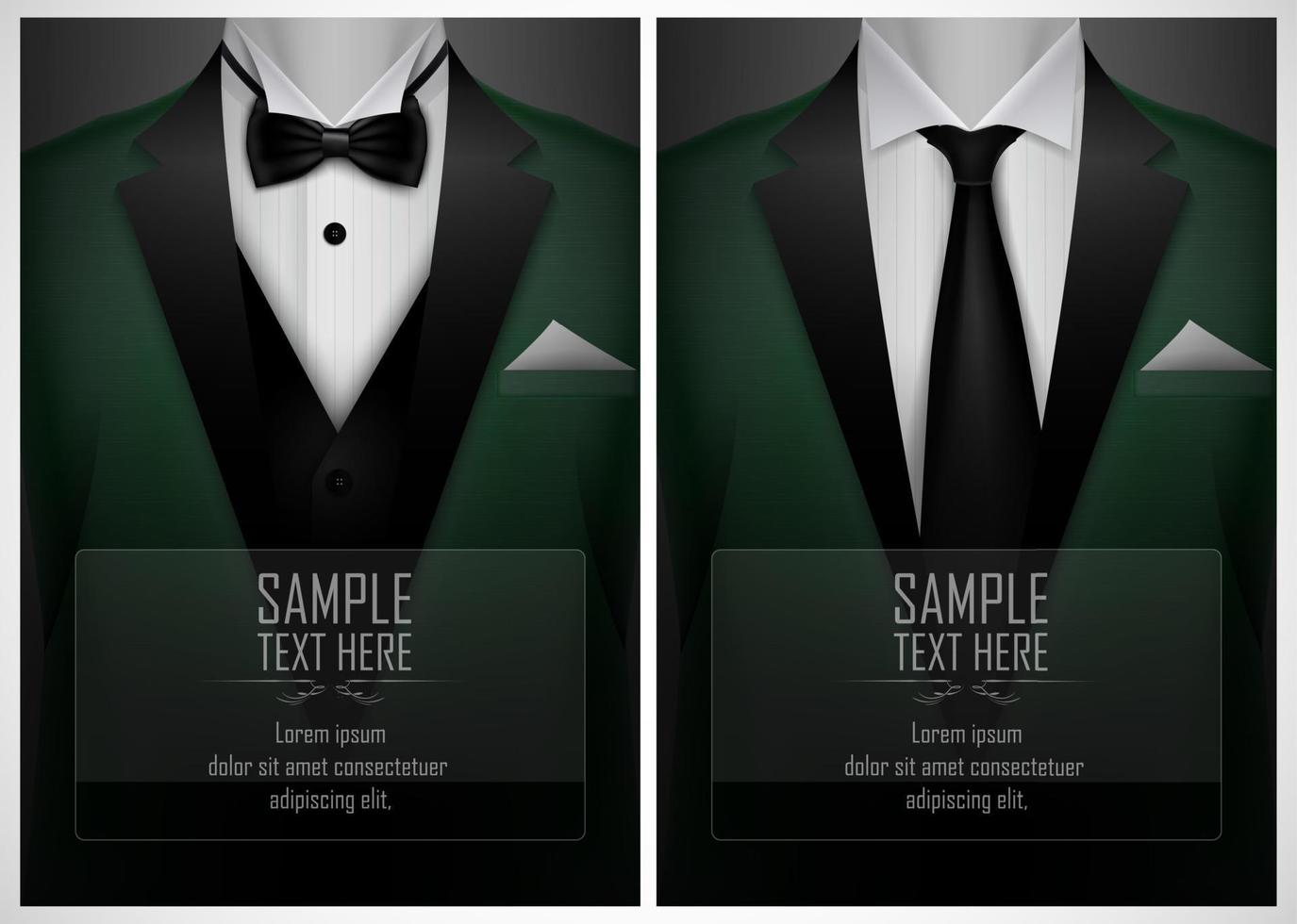 Set of business card templates with suit and tuxedo and place for text for you vector