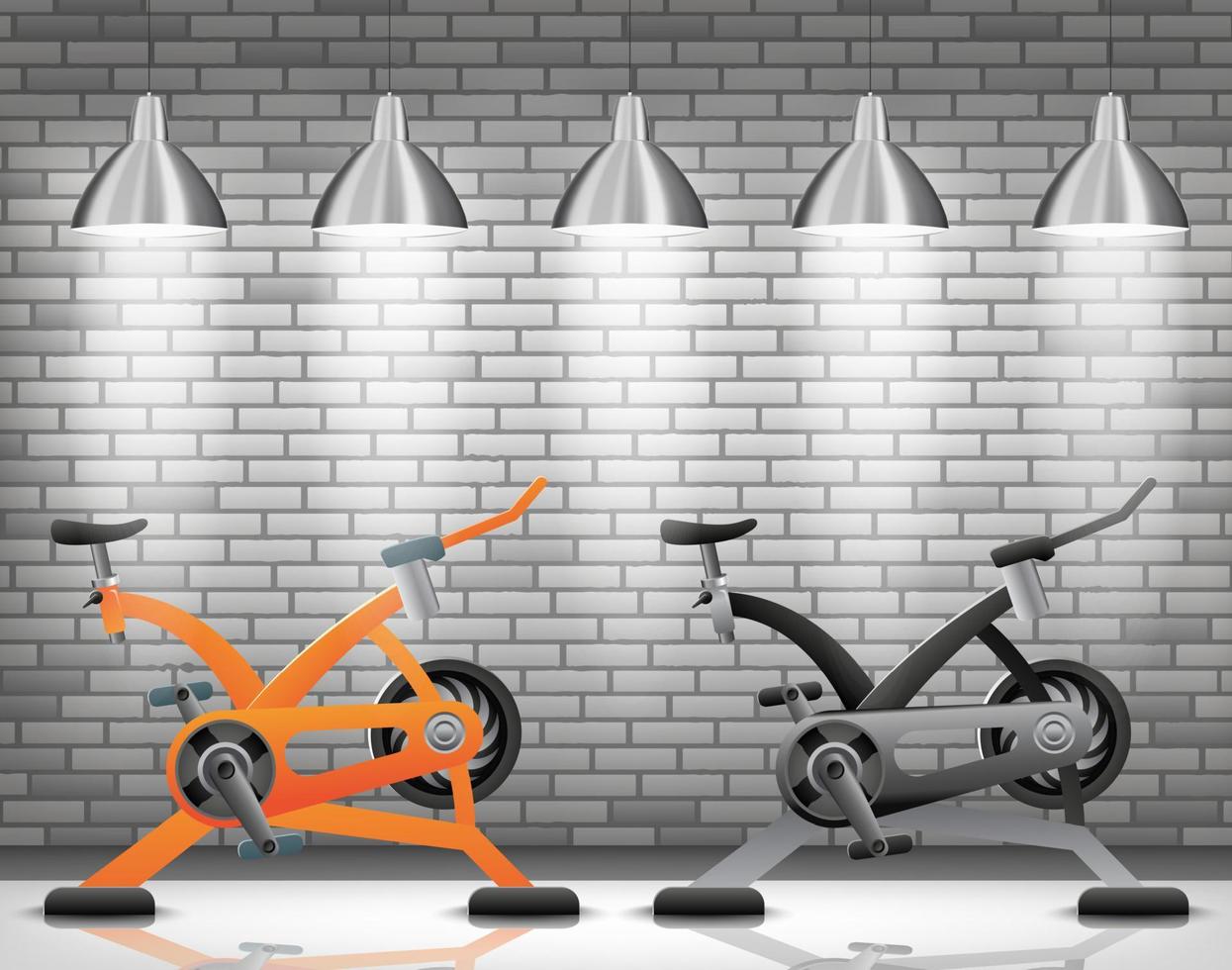 bicicleta de ejercicio con foco de luz sobre fondo de textura de pared de ladrillo vector